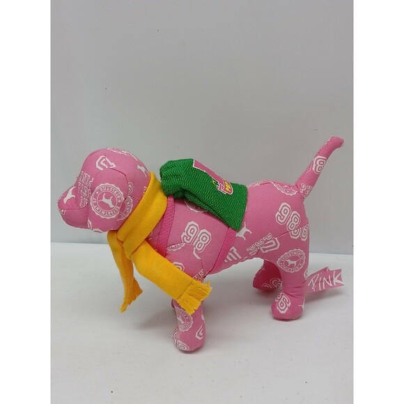 2 Victoria Secret Pink Mini Dog Stuffed Plush 7" Metallic Gold Phi Beta Pink - Picture 5 of 12